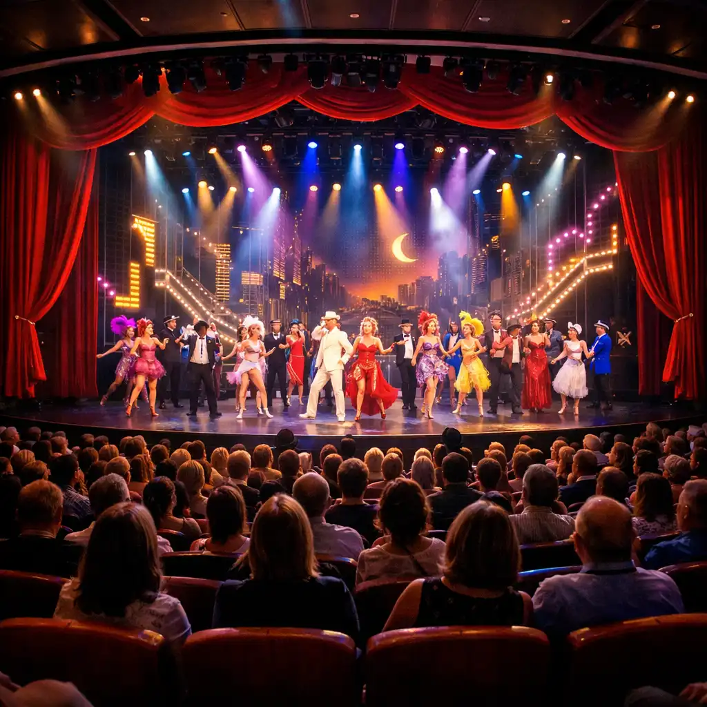Cruise ship theatre during a Broadway-style show with performers on stage